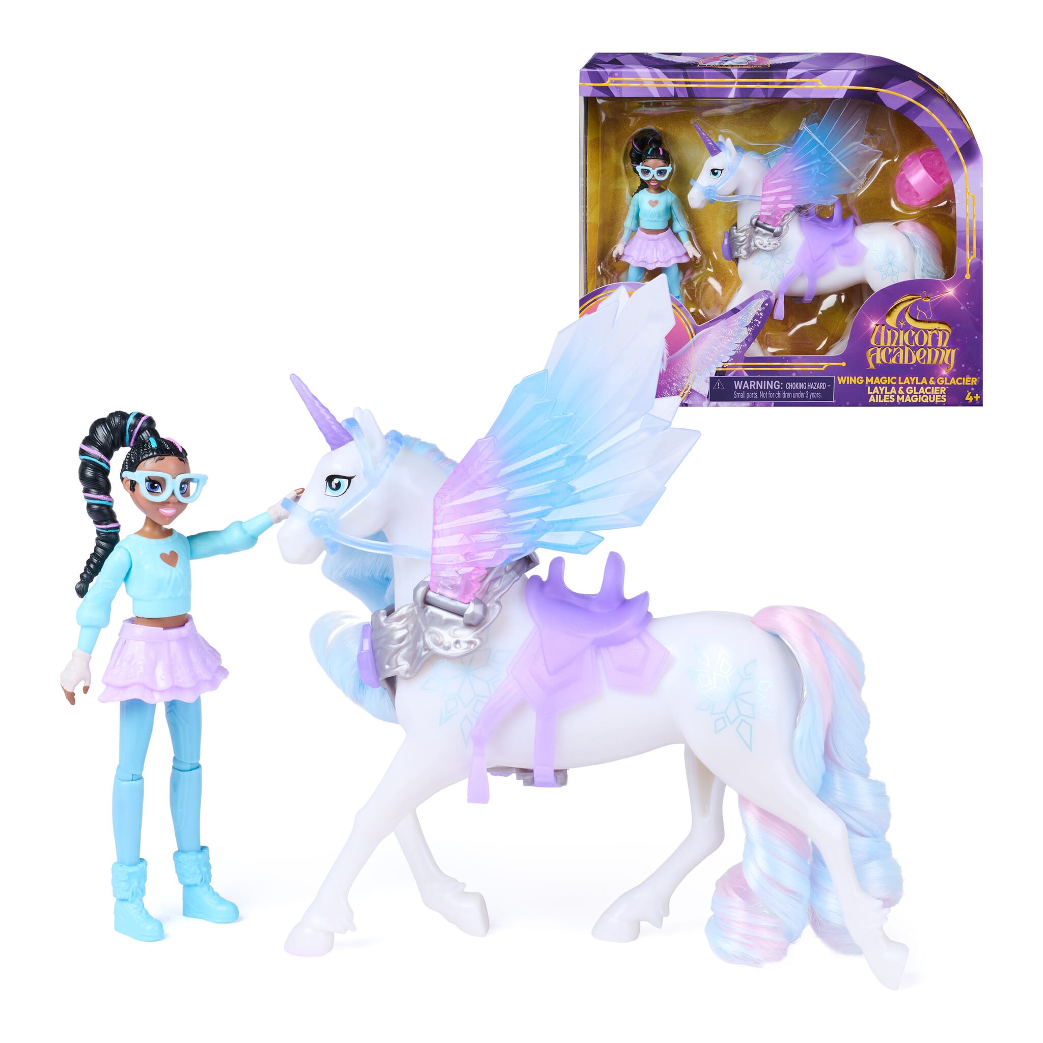 Unicorn Academy Wing Magic Layla & Glacier Doll and Unicorn Set 681147131163