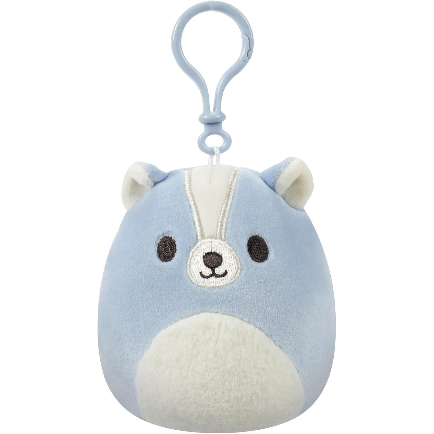 Squishmallows 3.5 Inch Clip-On 5 Pack - Blue Skunk, Cream Bat, Purple Beetle, Lime Greem Llama, Yellow Dumbo Octopus 196566414143