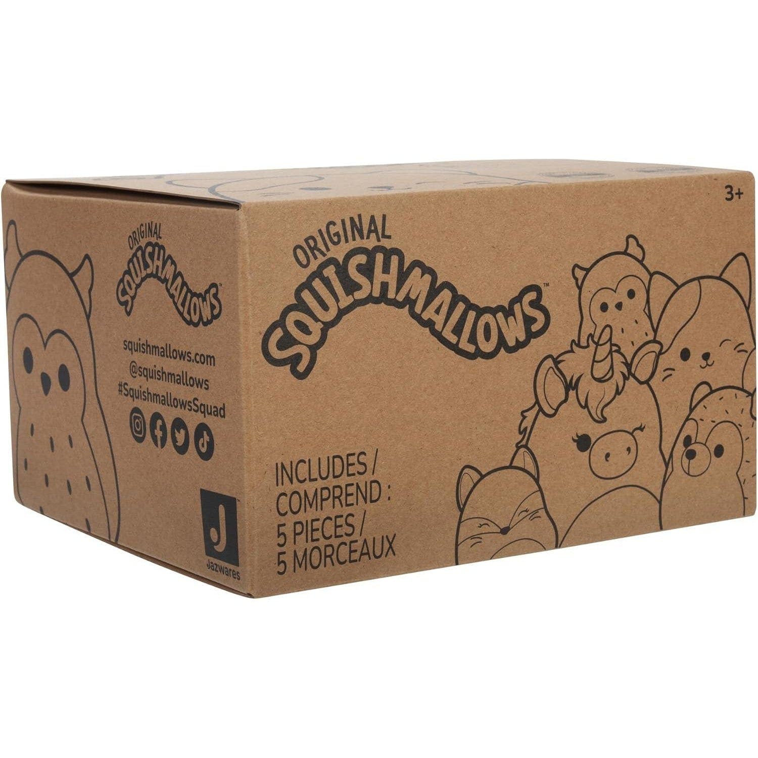 Squishmallows 3.5 Inch Clip-On 5 Pack - Blue Skunk, Cream Bat, Purple Beetle, Lime Greem Llama, Yellow Dumbo Octopus 196566414143