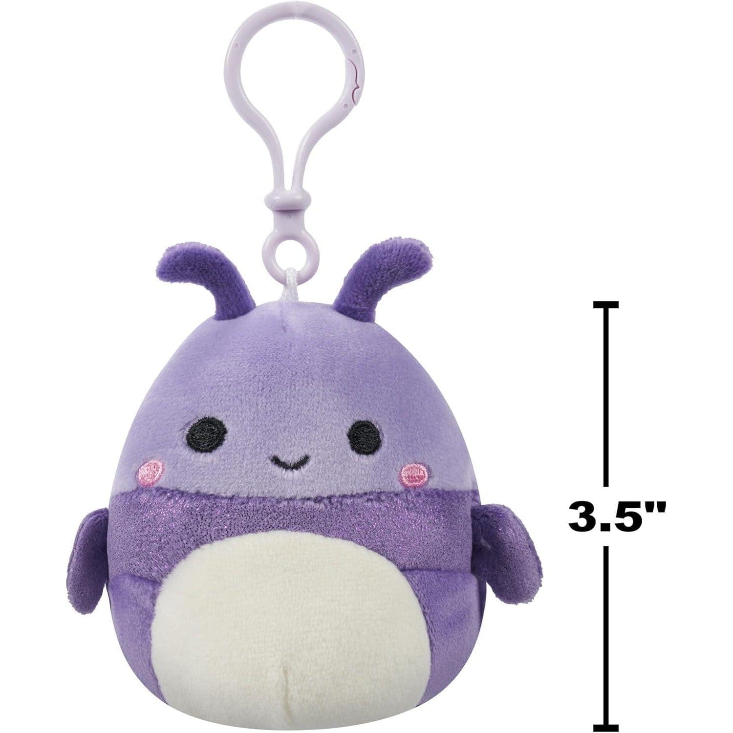 Squishmallows 3.5 Inch Clip-On 5 Pack - Blue Skunk, Cream Bat, Purple Beetle, Lime Greem Llama, Yellow Dumbo Octopus 196566414143