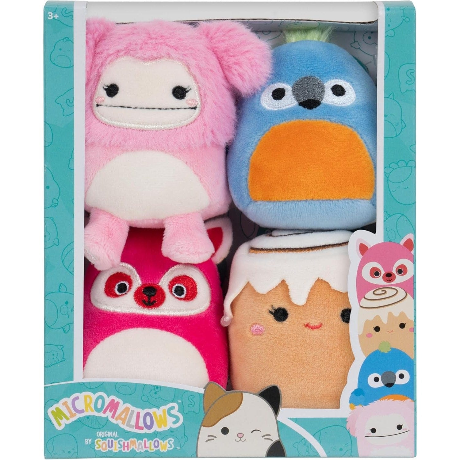 Micromallows by Squishmallow 2.5 Inch Plush - Brina Bigfoot, Chanel Cinnamon Roll, Lucia Lemur, Tenise Parrot 191726747963