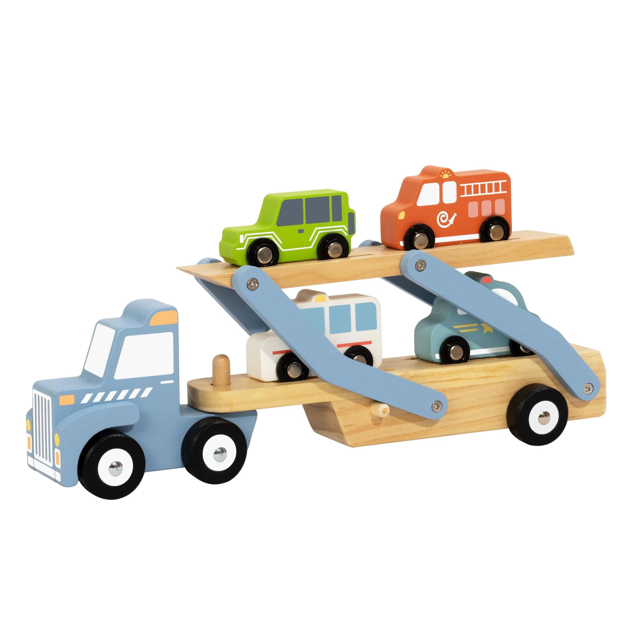 Tooky Toy Wooden Car Carrier with 3 Vehicles
