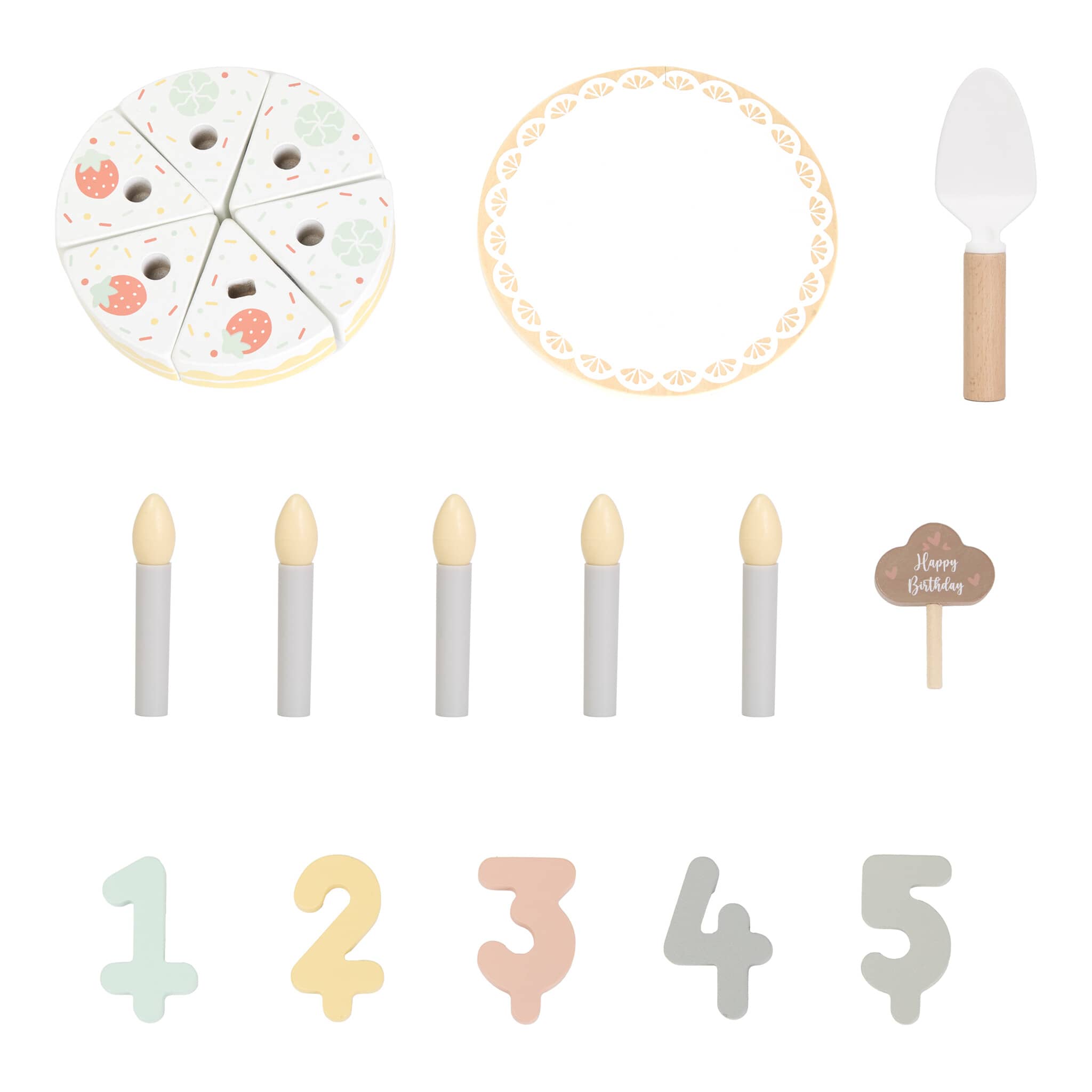TOOKYTOY Wooden Birthday Cake Set with Candles and Numbers