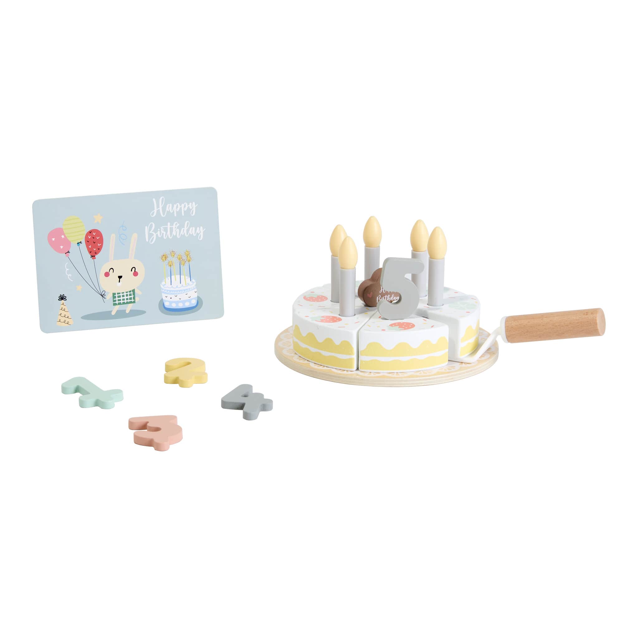 TOOKYTOY Wooden Birthday Cake Set with Candles and Numbers