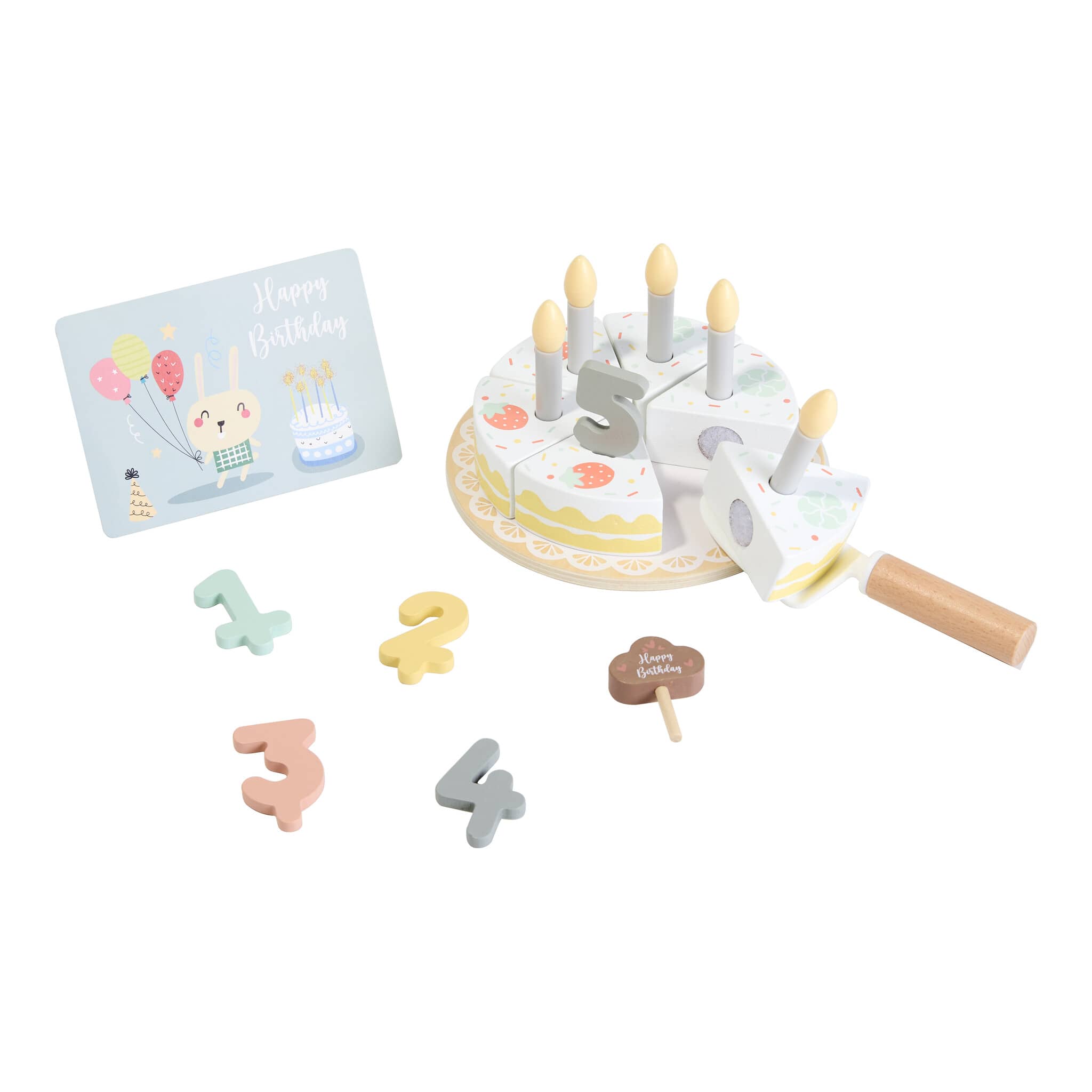 TOOKYTOY Wooden Birthday Cake Set with Candles and Numbers