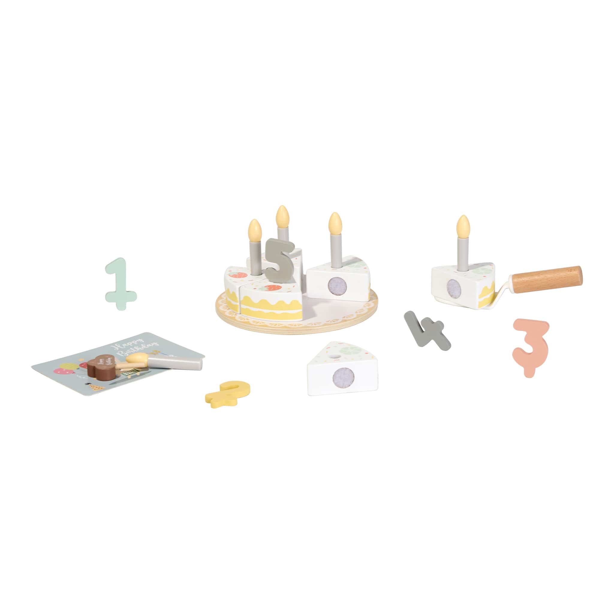 TOOKYTOY Wooden Birthday Cake Set with Candles and Numbers