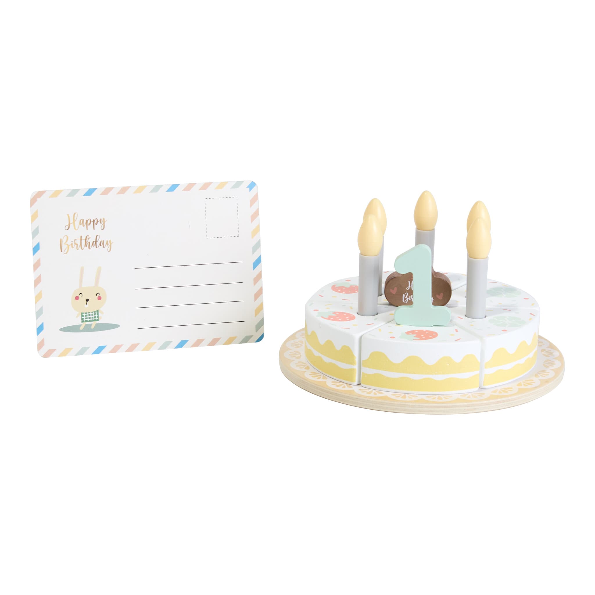 TOOKYTOY Wooden Birthday Cake Set with Candles and Numbers