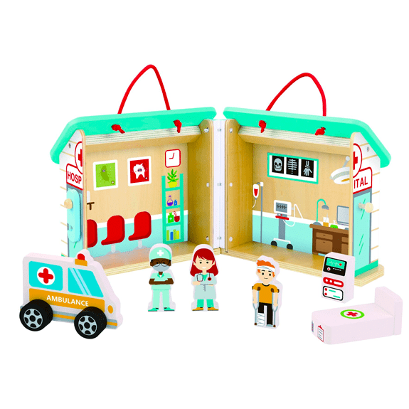 Tooky Toy's Wooden Foldable Hospital 6972633374541