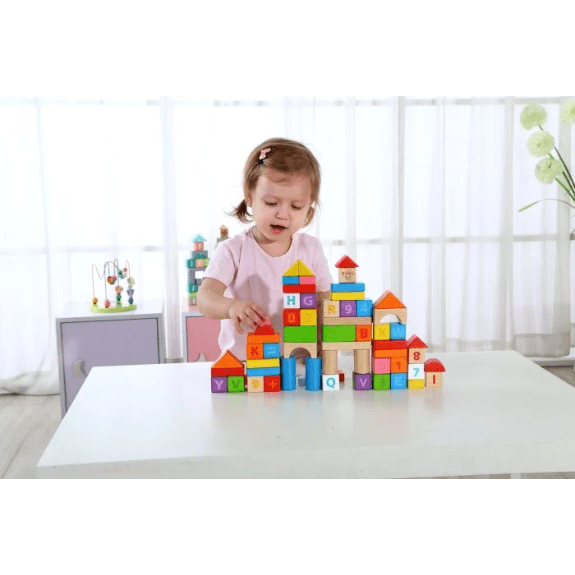 Wooden Block Set, 70-Piece Block Set for Toddlers & Kids