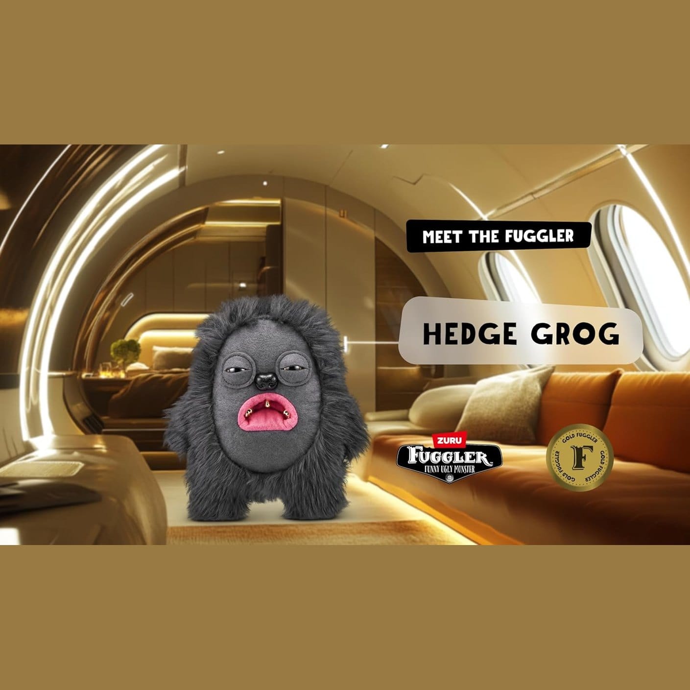 Fuggler 9" Soft Plush Toy Gold Fuggs - Hedge Grog - Eyes and Teeth 193052074430