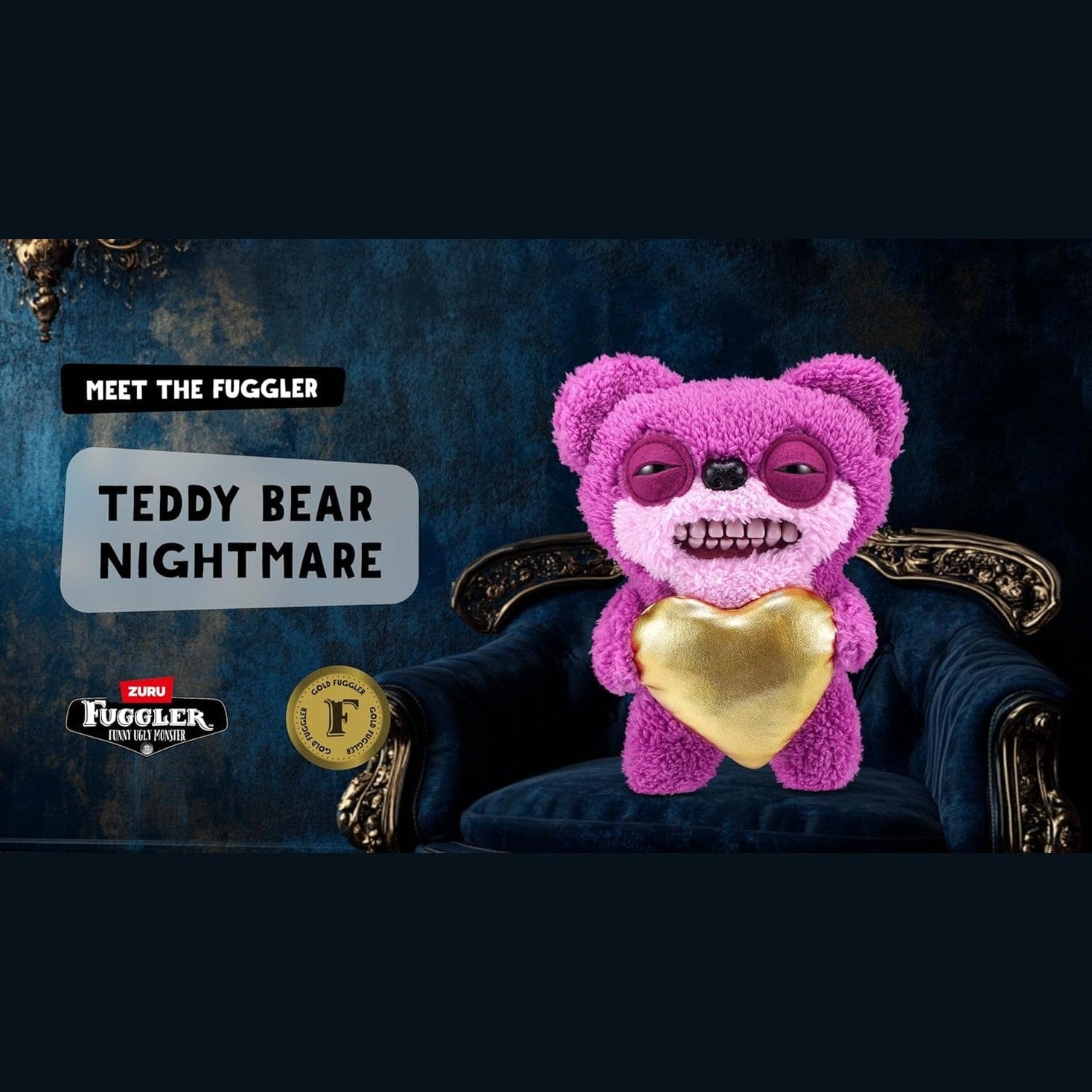 Fuggler 9" Soft Plush Toy Gold Fuggs - Teddy Bear Nightmare - Heart 193052074423
