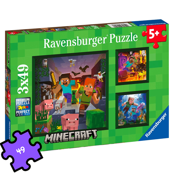 Ravensburger 3x 49 Piece Jigsaw Puzzles: Minecraft Biomes - Lennies Toys