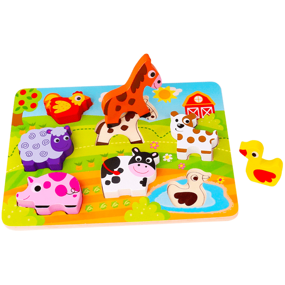 Tooky Toy's Wooden 8 Piece Chunky Farm Puzzle - Lennies Toys