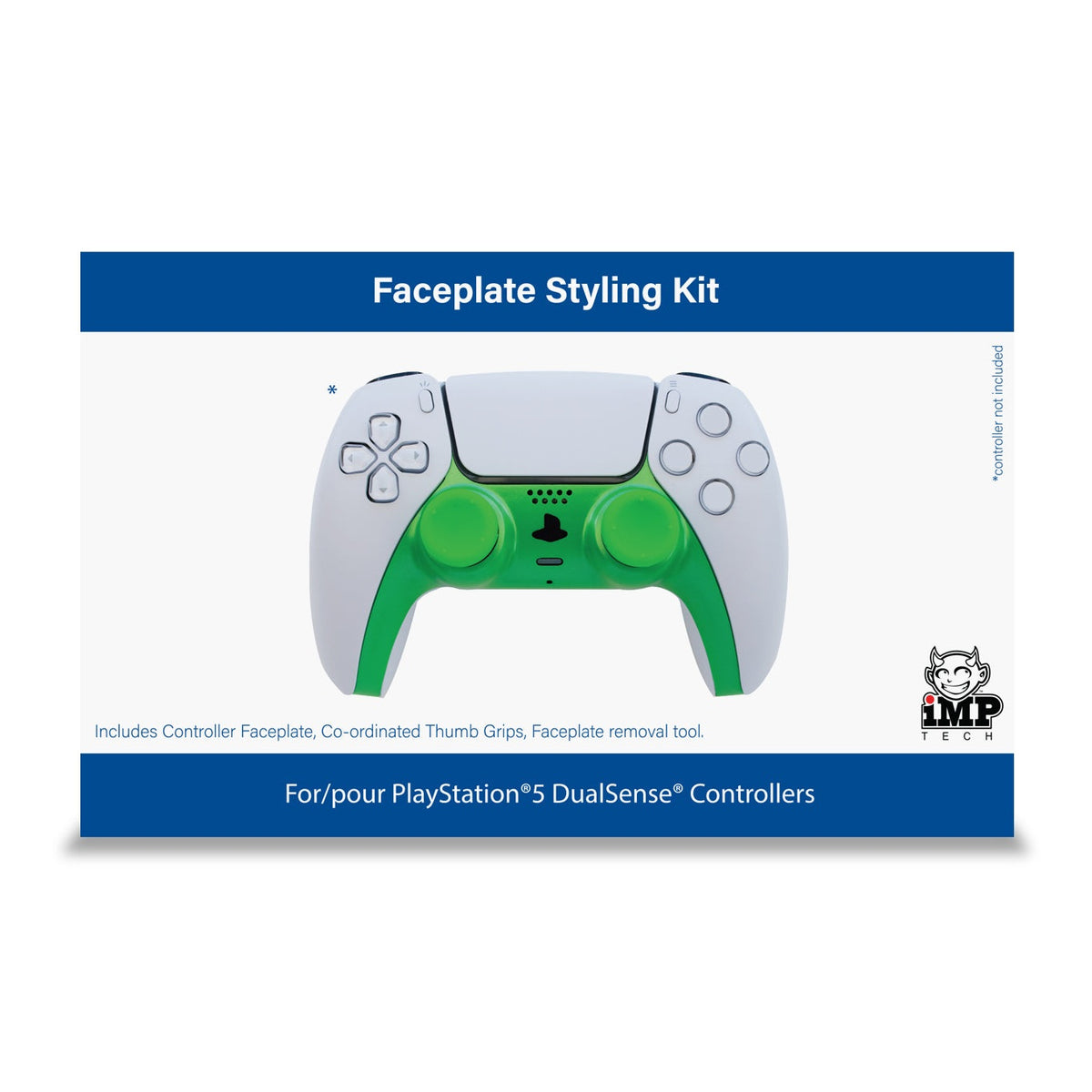 iMP Tech PS5 DualSense Controller Styling Kit with Green Faceplate and Thumb Grips