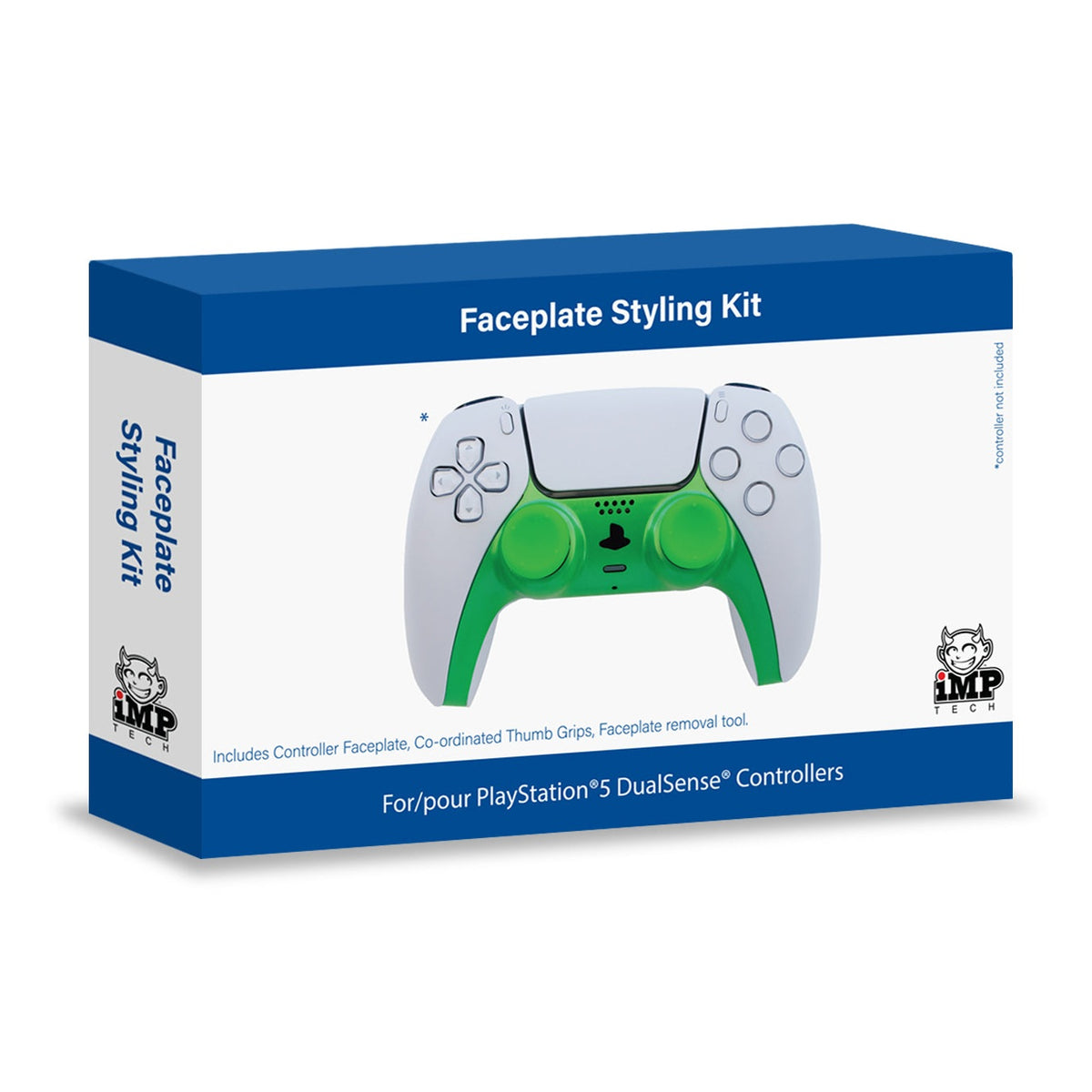 iMP Tech PS5 DualSense Controller Styling Kit with Green Faceplate and Thumb Grips