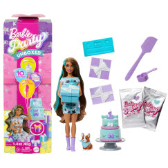 Barbie Party Unboxed Brunette Doll & Pet Birthday Accessories