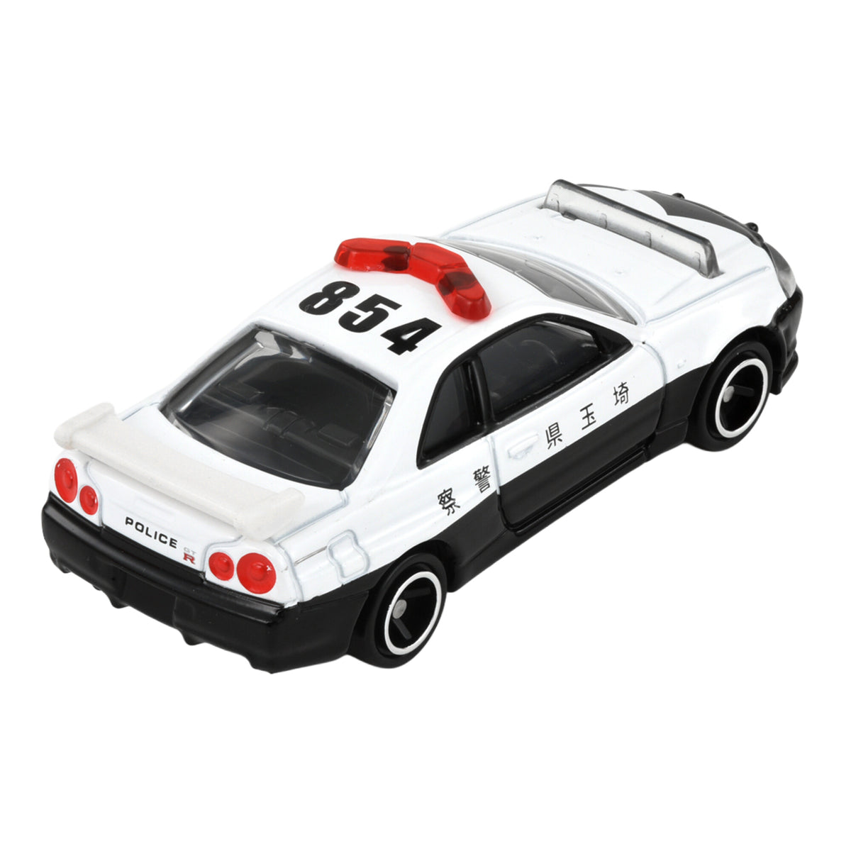 Tomica No.1 Nissan Skyline GT-R (BNR34) Police Car – 174868 rear View lpr