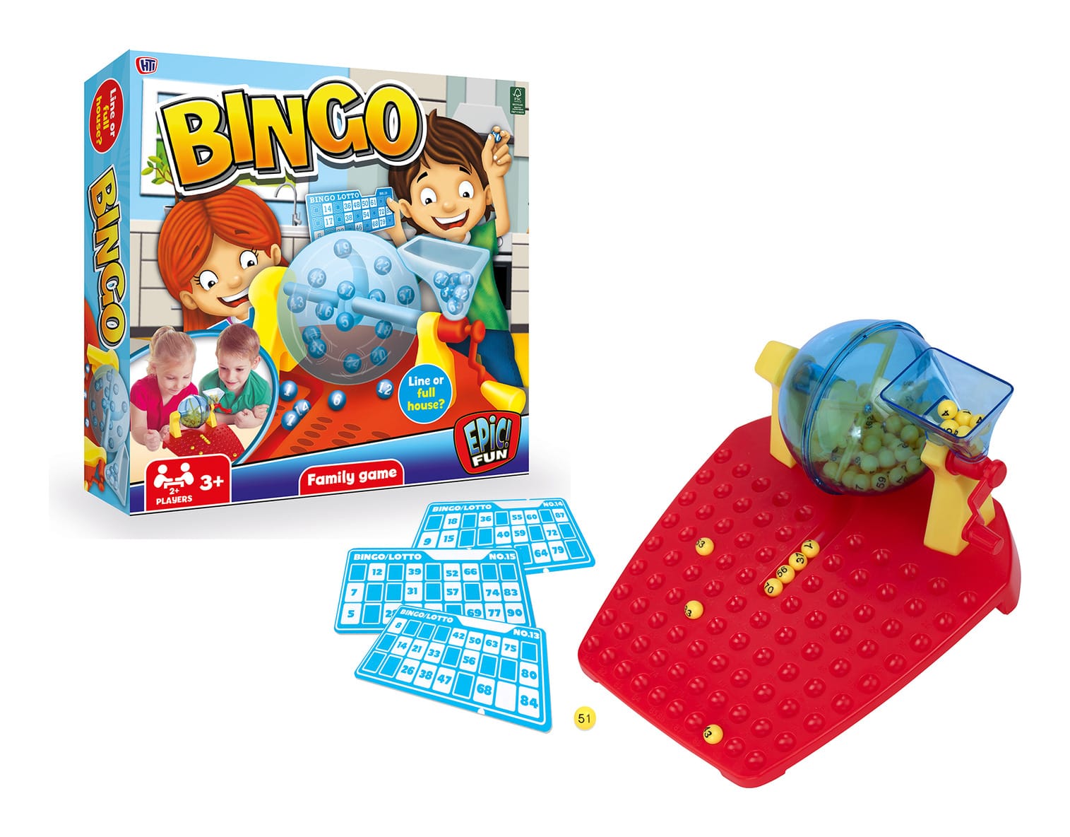 HTI Epic Fun Bingo Family Board Game with 90 Numbered Balls