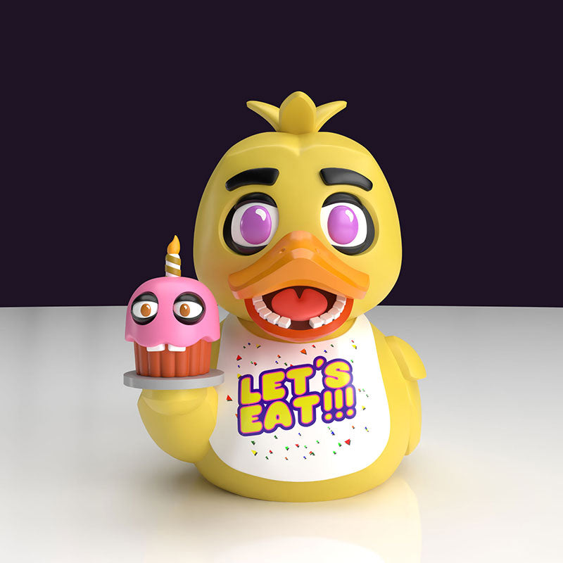 Front view of the Chica TUBBZ collectible holding a pink cupcake