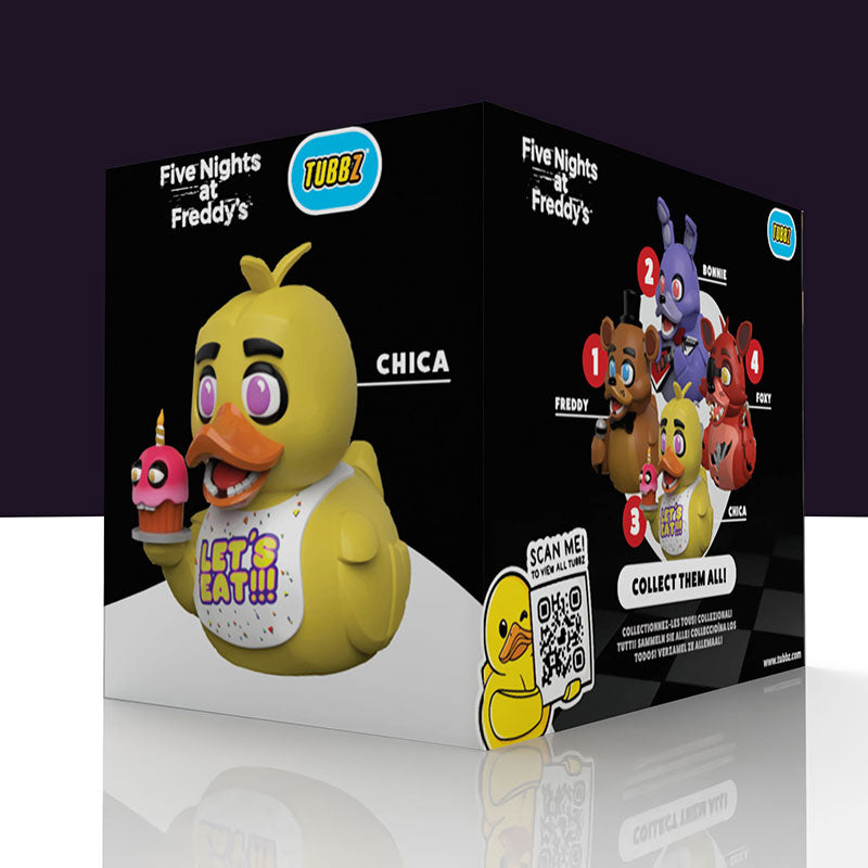 Back and side of the Chica TUBBZ box showing collection artwork