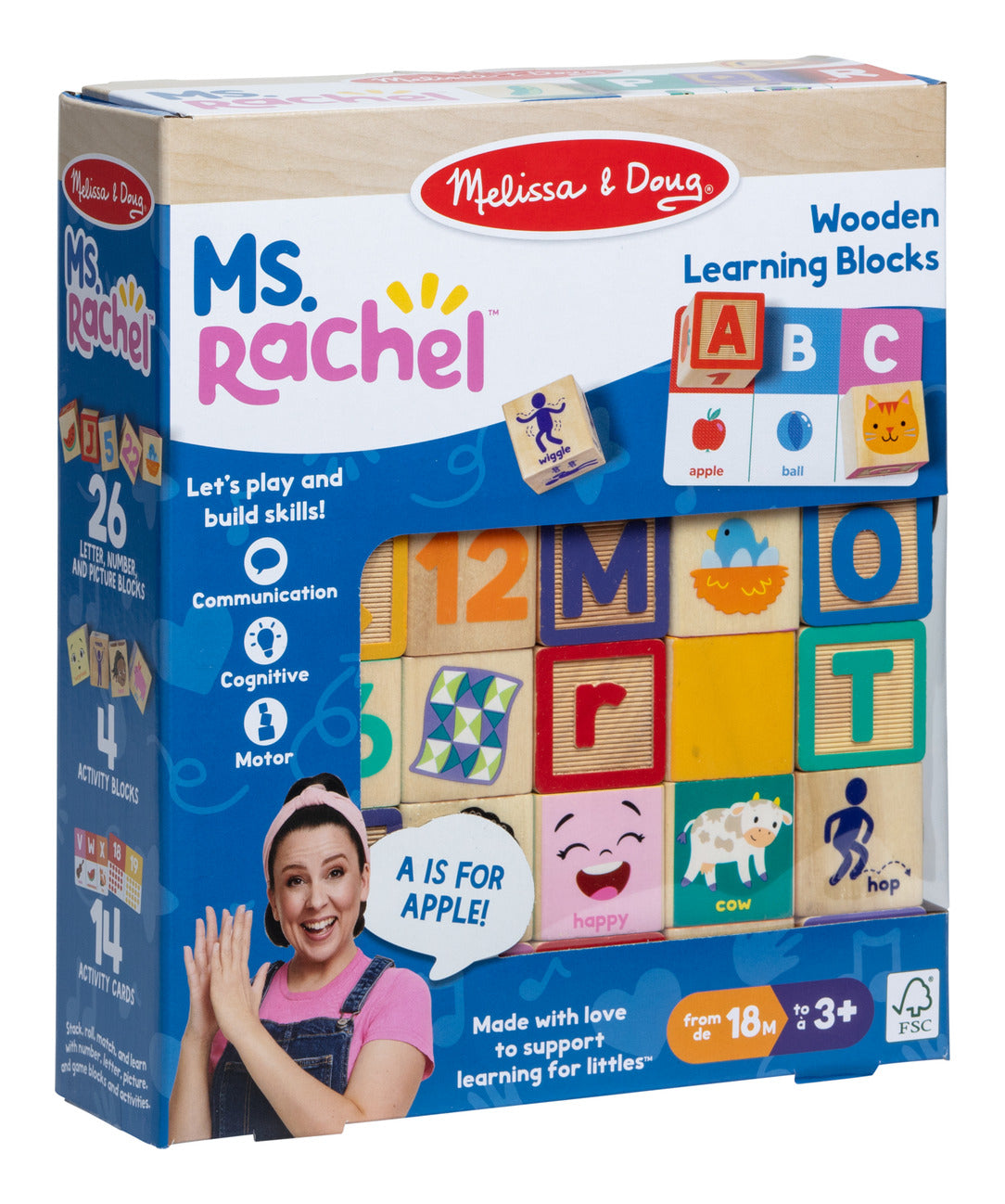 Melissa & Doug Ms. Rachel Wooden Learning Blocks with Activity Cards