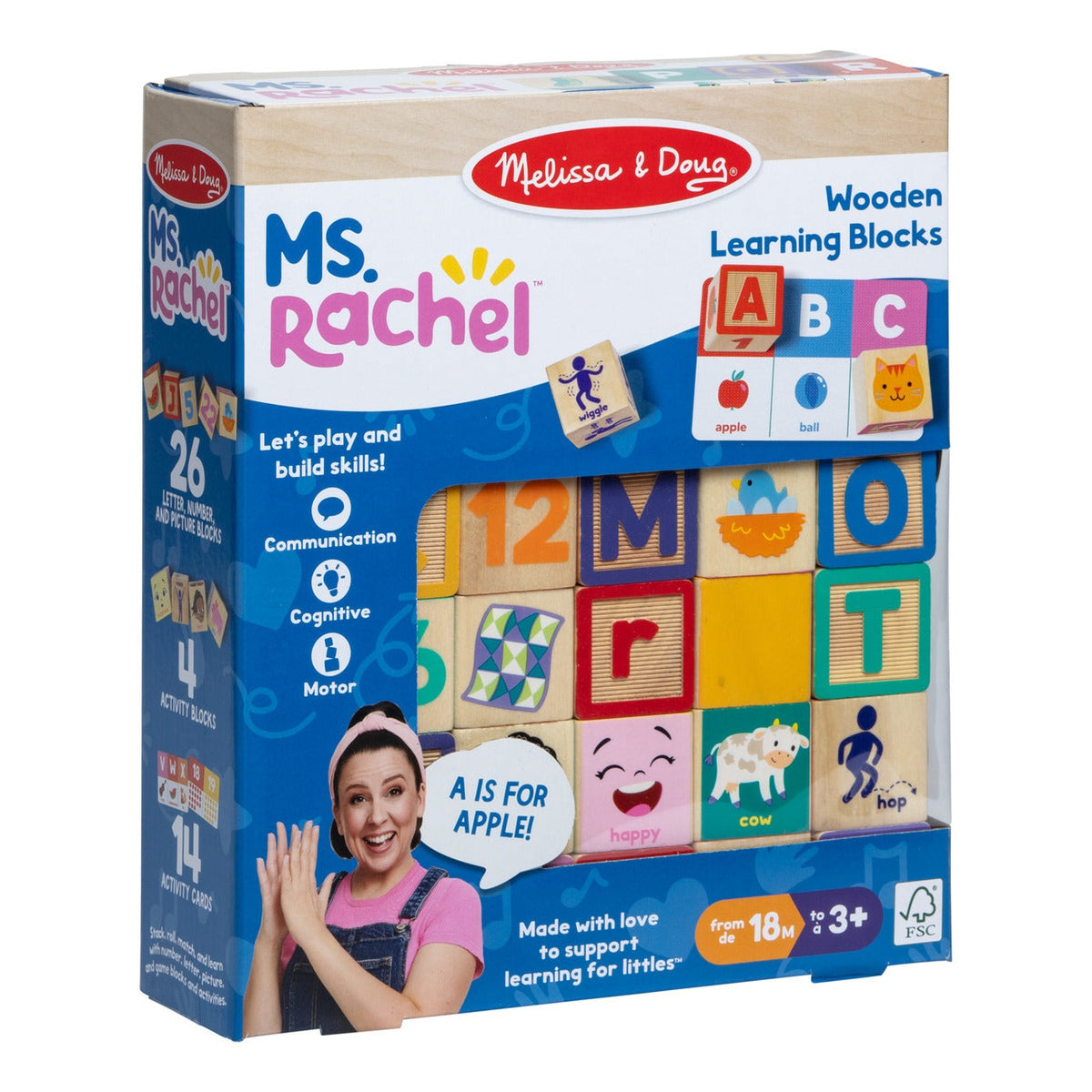 Melissa & Doug Ms. Rachel Wooden Learning Blocks with Activity Cards