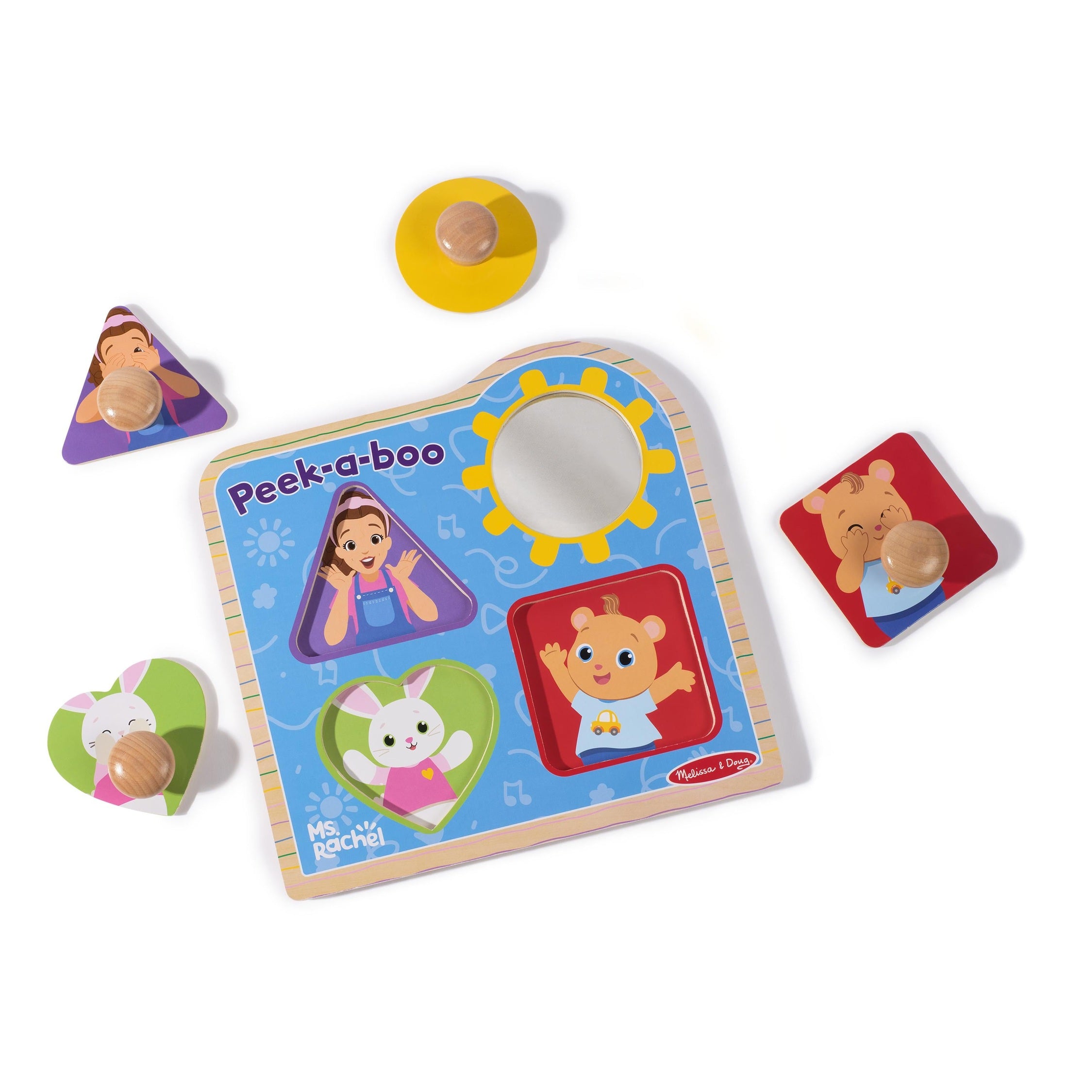 Melissa & Doug Ms. Rachel Wooden Peek-a-Boo Jumbo Peg Puzzle