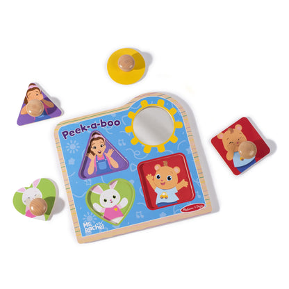 Melissa & Doug Ms. Rachel Wooden Peek-a-Boo Jumbo Peg Puzzle