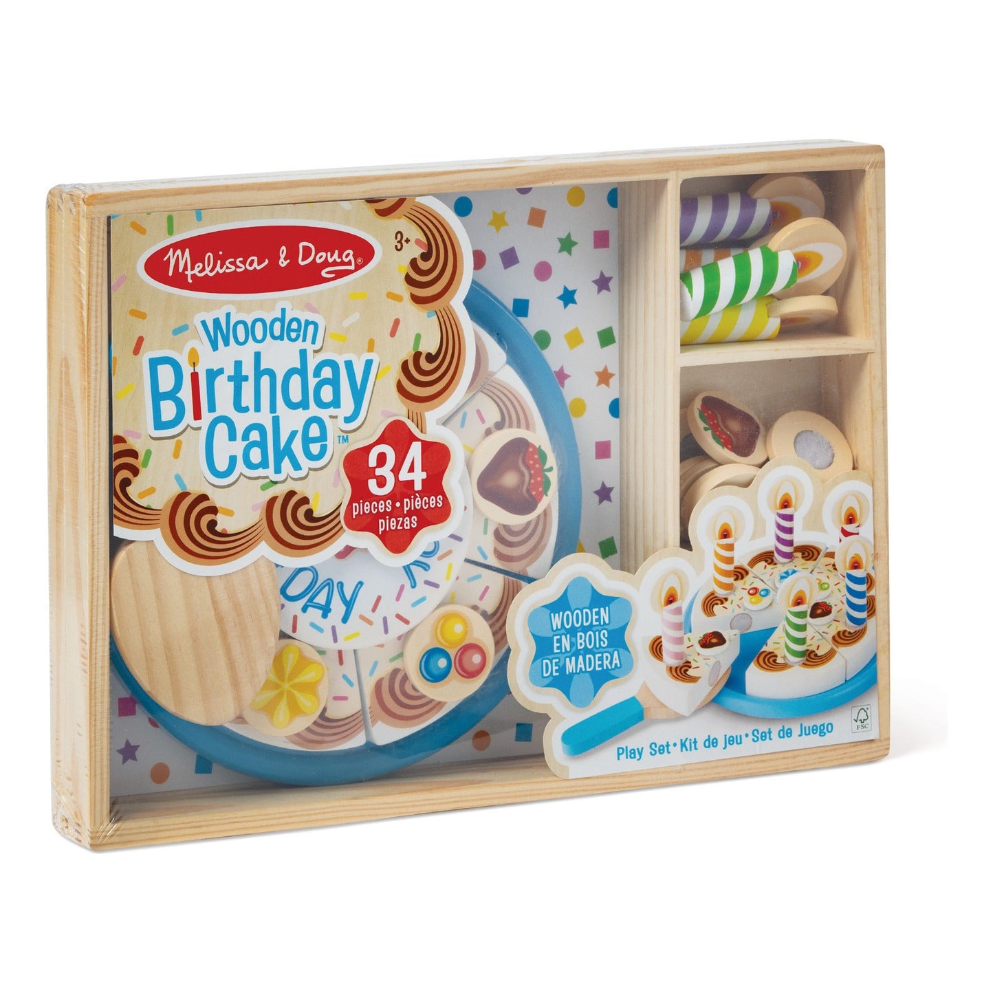 Melissa & Doug Wooden Birthday Cake Play Set – 34 Pieces