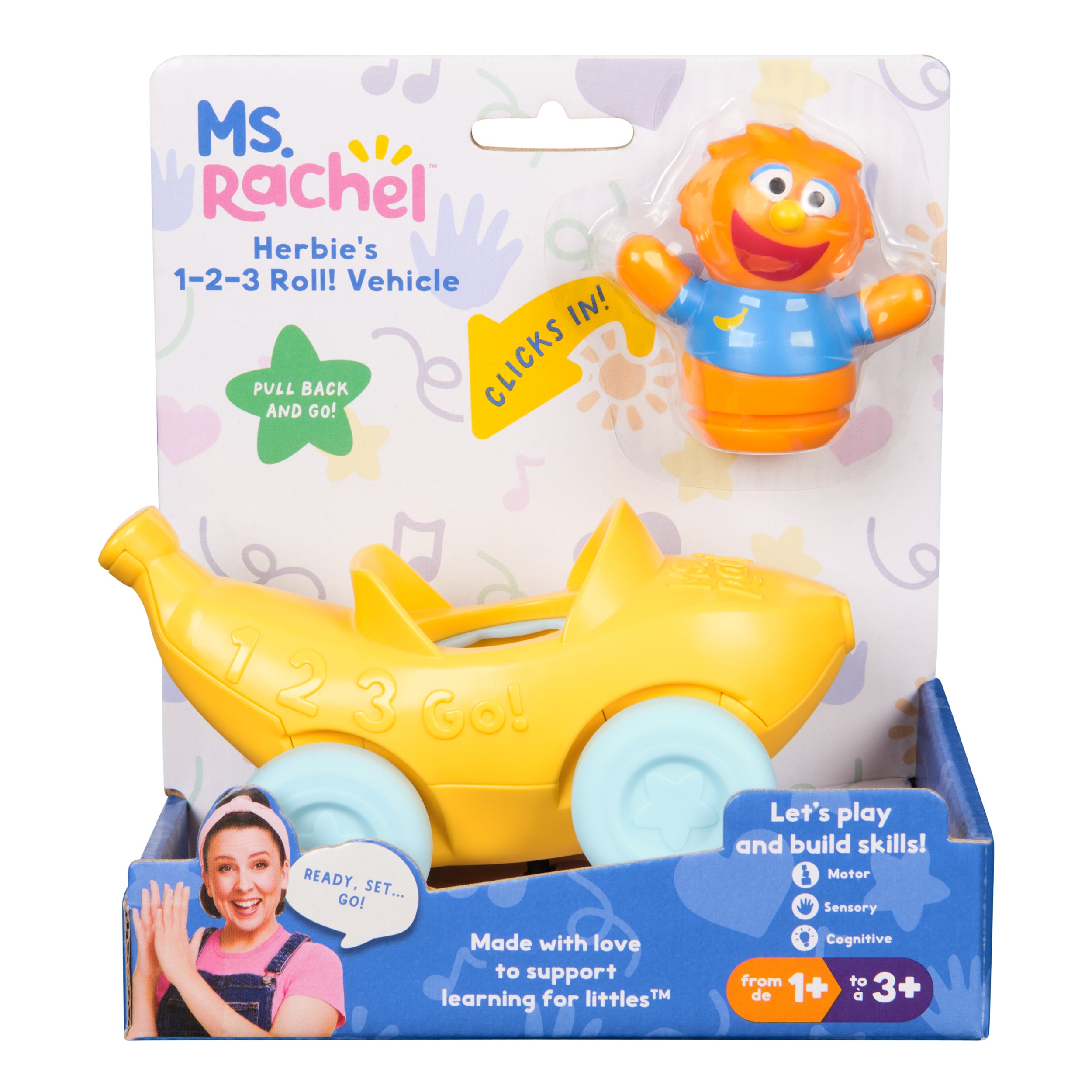 Ms. Rachel Herbie’s 1-2-3 Roll! Pull-Back Vehicle with Figure