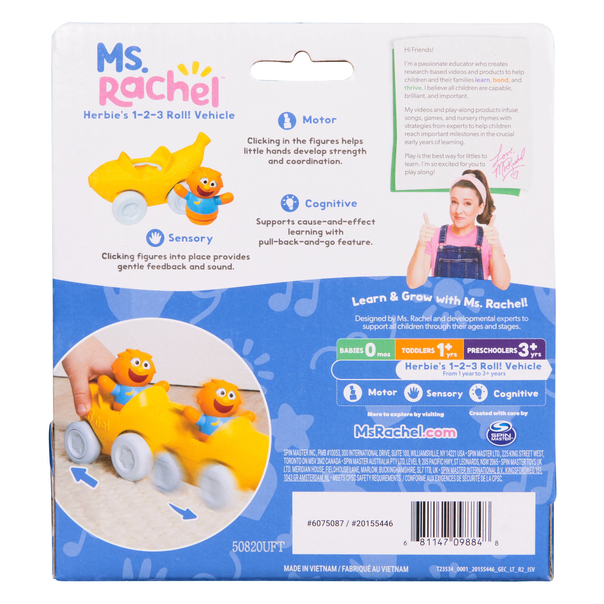 Ms. Rachel Herbie’s 1-2-3 Roll! Pull-Back Vehicle with Figure