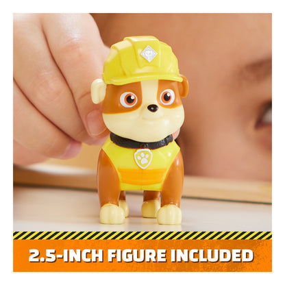Close-up of the included Rubble figure wearing a yellow hard hat