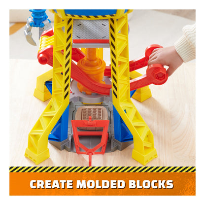 Close-up of the Bark Yard Crane Tower moulding a sand building block