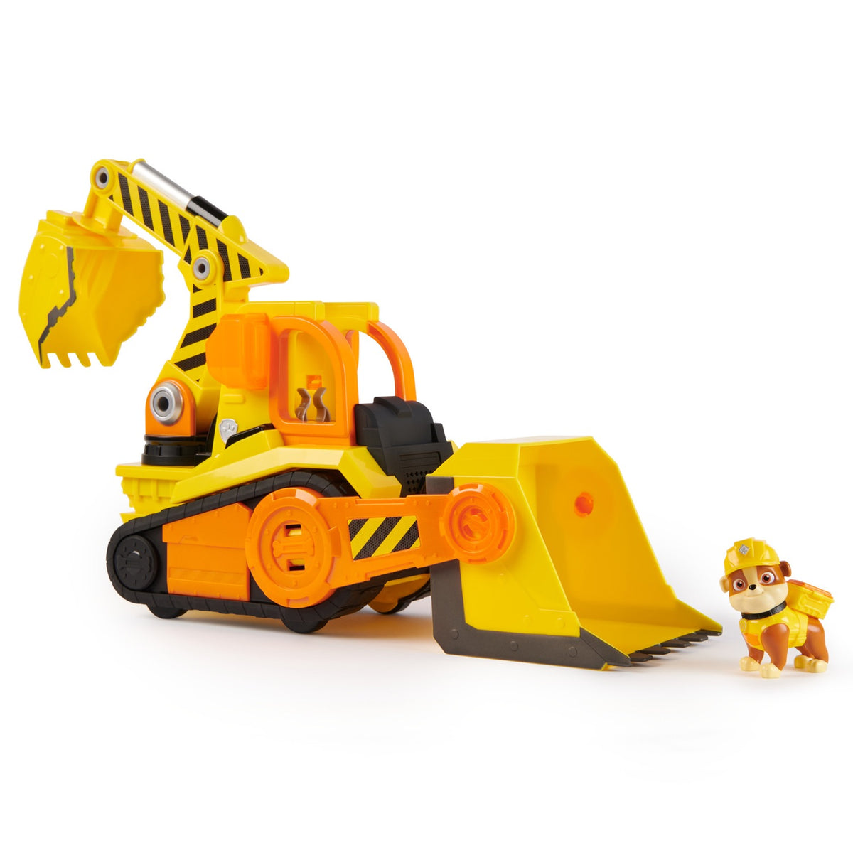 Rubble’s yellow deluxe bulldozer with front scoop, excavator arm and figure