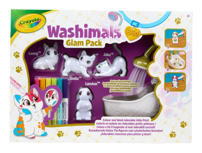 Crayola Washimals Glam Pack in its display box, front view