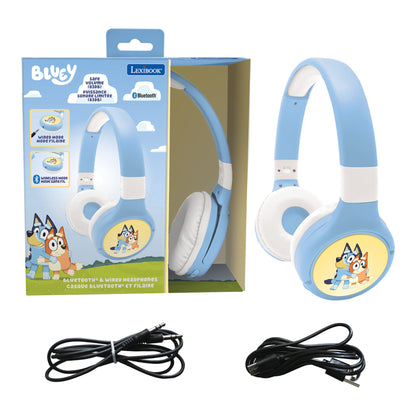 Bluey headphones with retail box, USB charging cable and audio cable