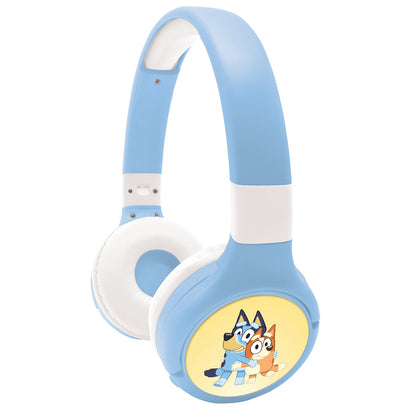 Bluey blue and white foldable headphones, angled front view