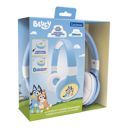 Bluey Bluetooth and wired headphones in retail packaging