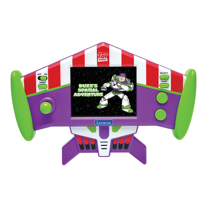 Front view of the Toy Story Cyber Arcade Motion console with Buzz Lightyear game on screen