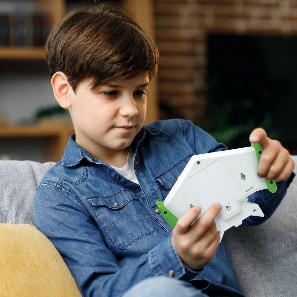 Child holding the Toy Story Cyber Arcade Motion console while seated