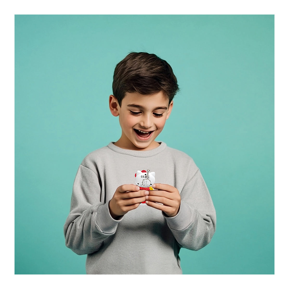 Boy playing with the Hello Kitty virtual pet game