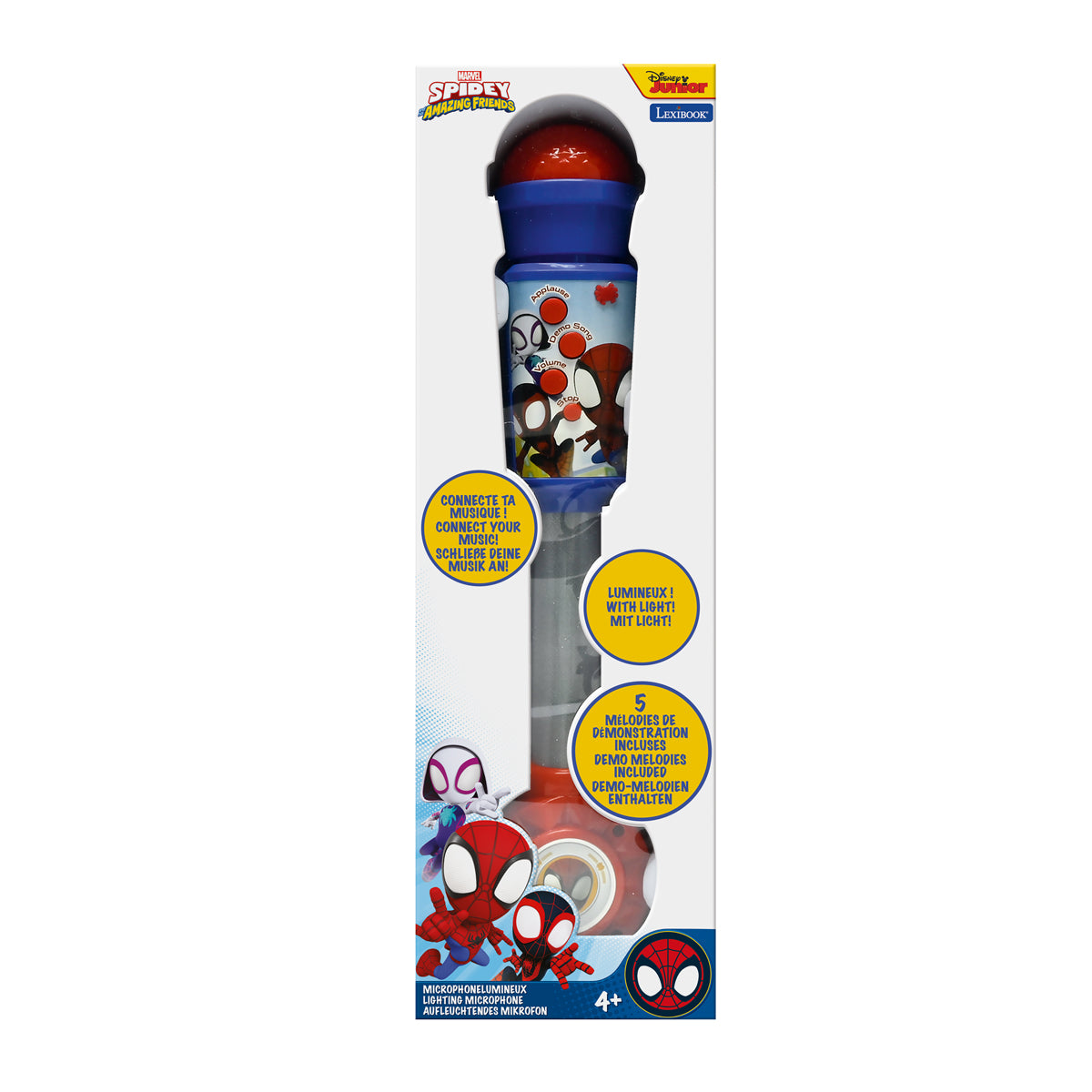 Spider-Man light-up microphone in front-facing retail packaging