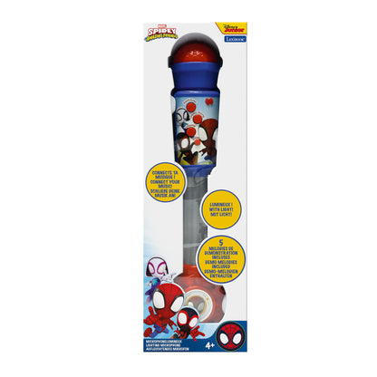 Spider-Man light-up microphone in front-facing retail packaging