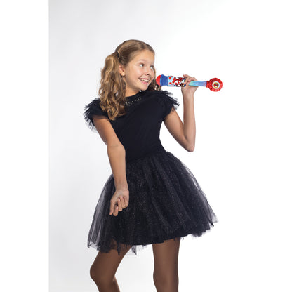 Girl holding the Spider-Man light-up microphone