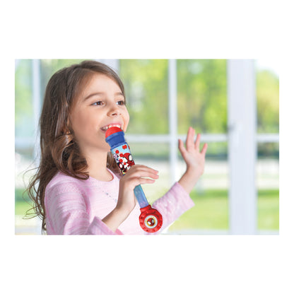 Girl singing with the Spider-Man light-up microphone