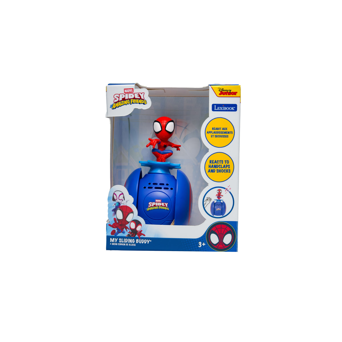 Boxed Spider-Man My Sliding Buddy robot, front view