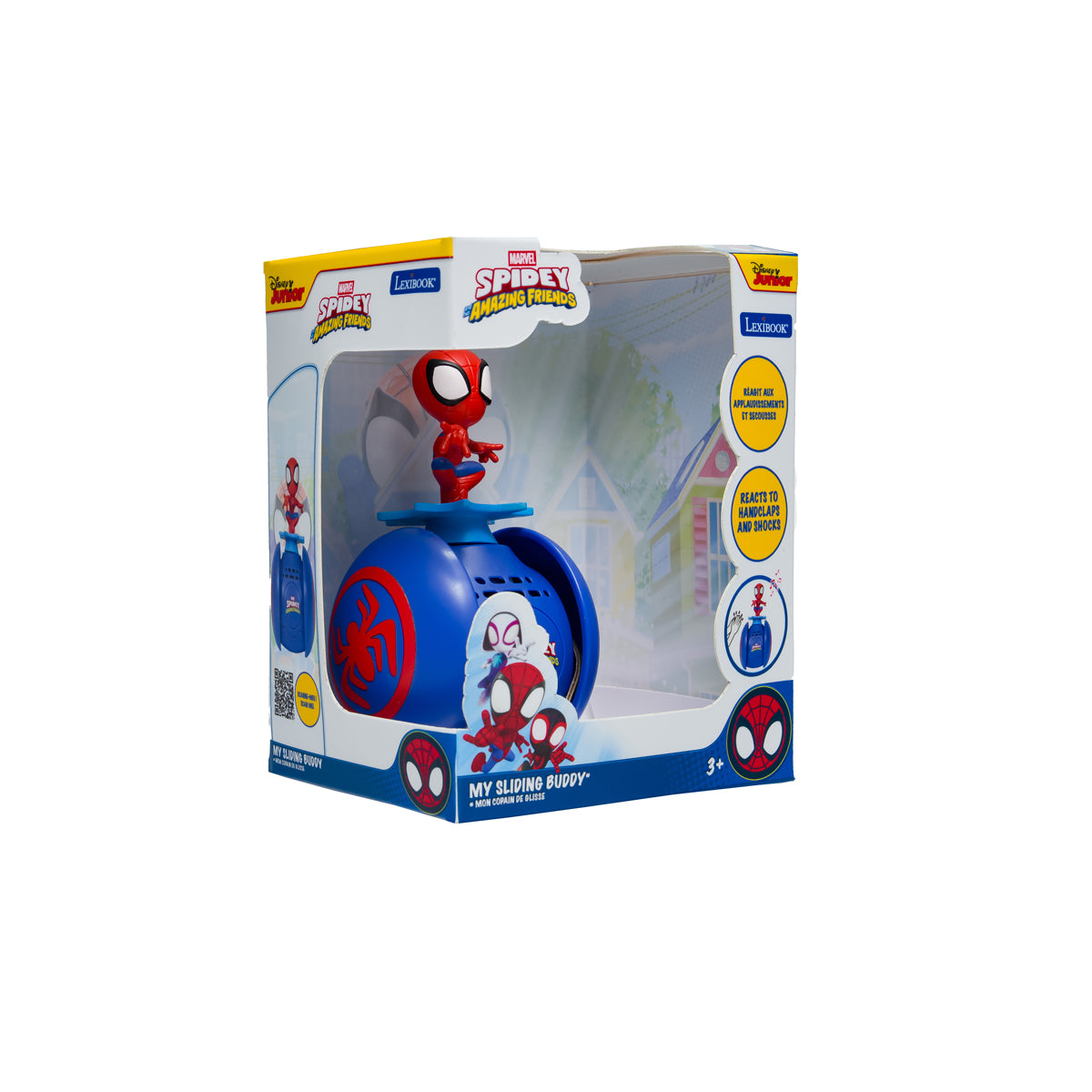 Boxed Spider-Man My Sliding Buddy robot, angled view