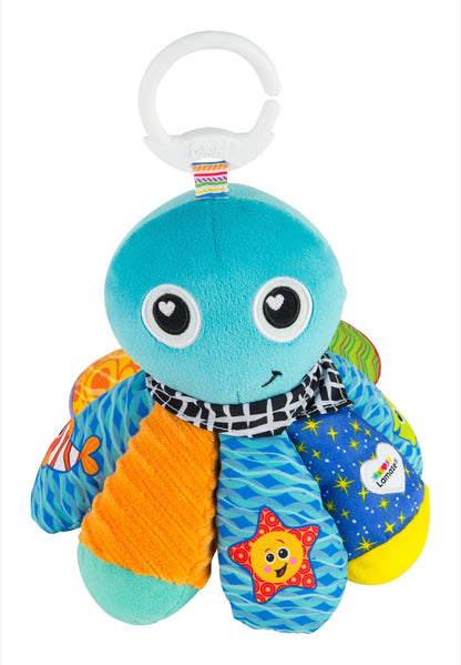 Front view of Lamaze Salty Sam octopus clip-on sensory toy