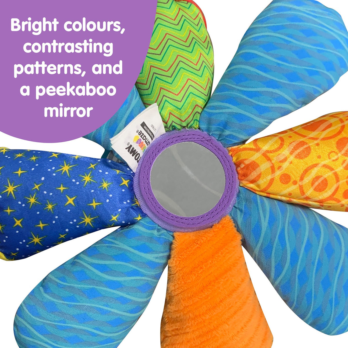 Rear view of Salty Sam showing colourful patterned tentacles and peekaboo mirror