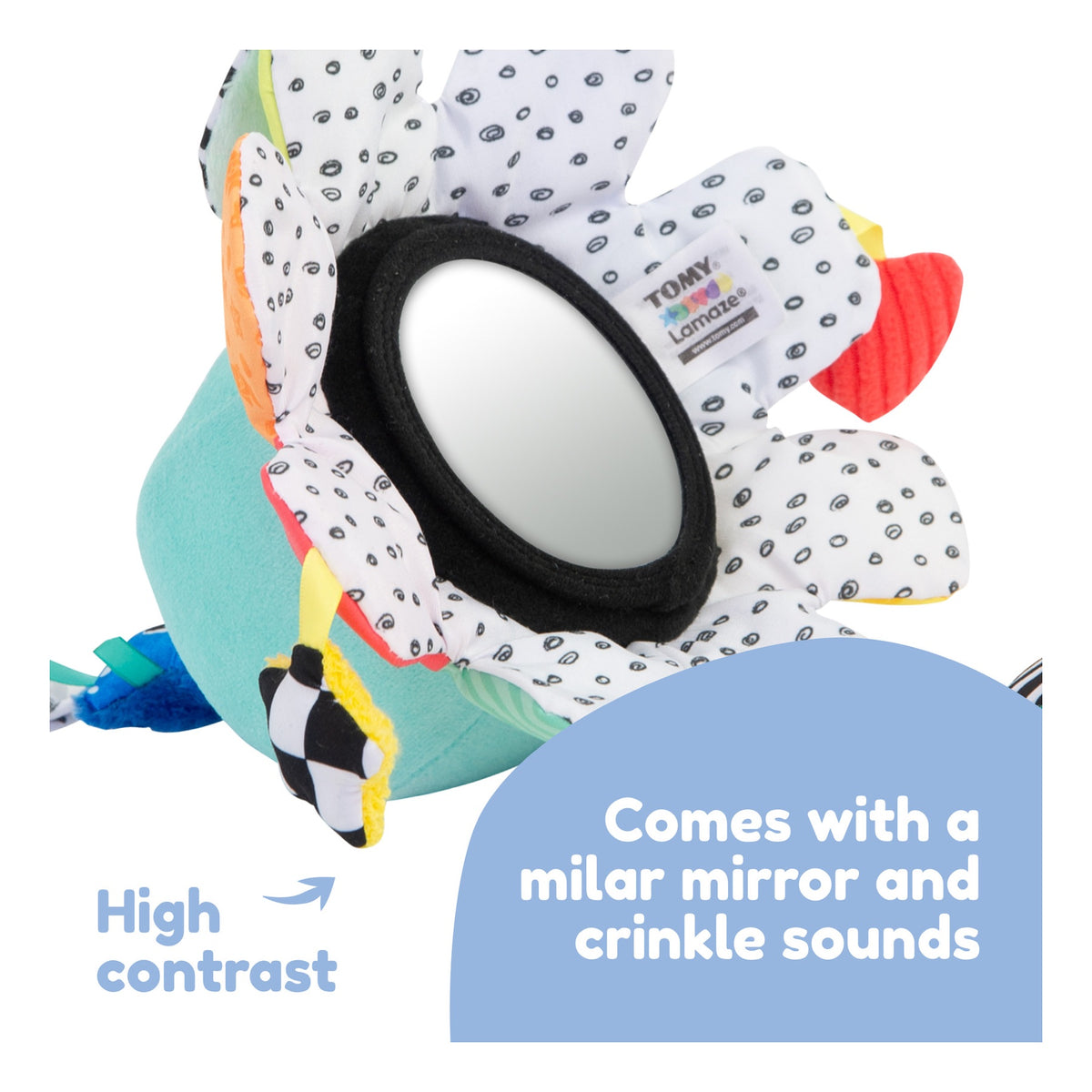 Salty Sam toy mirror and high-contrast crinkle petals